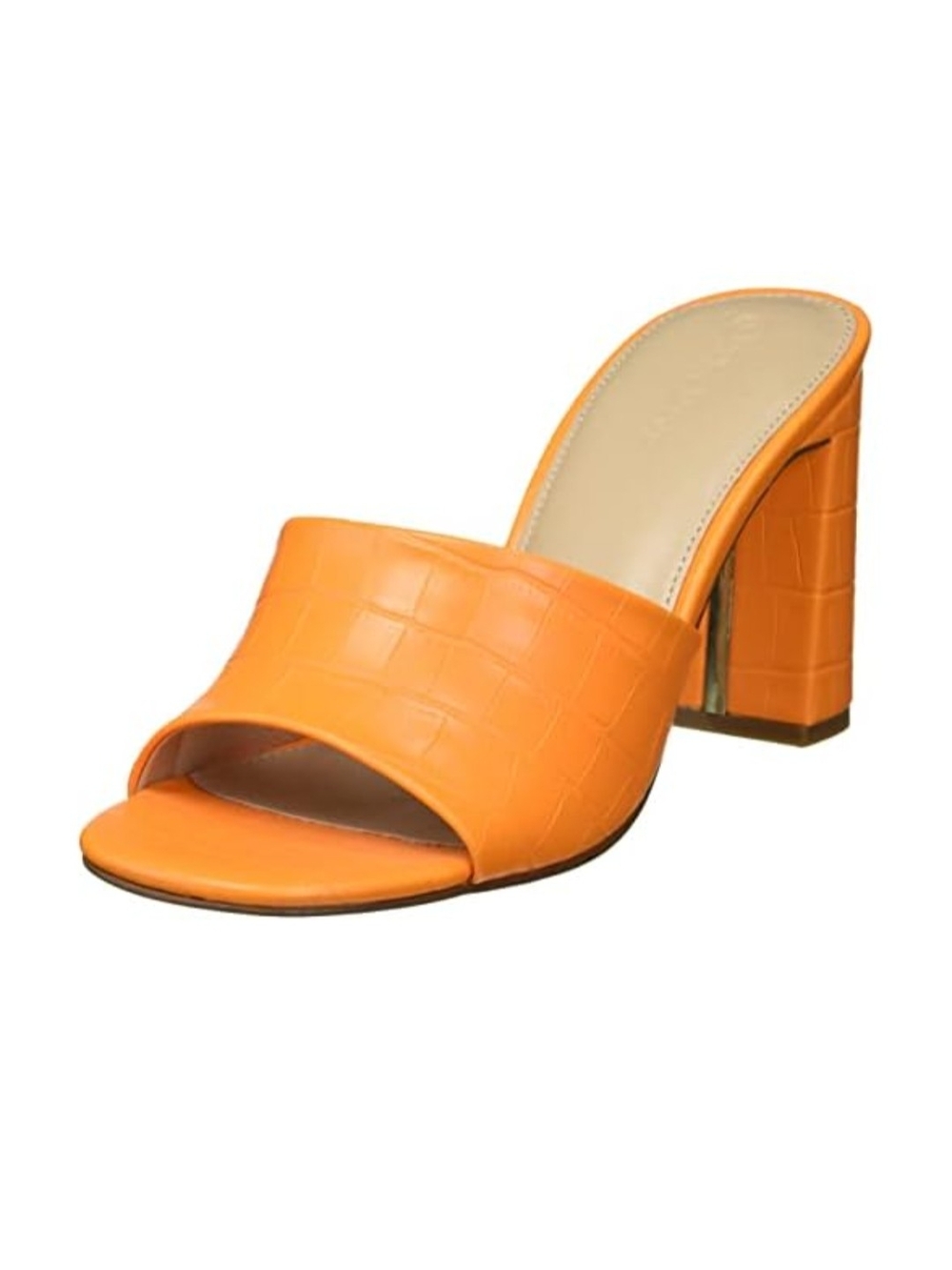 Bold Orange Croc-Embossed Block Heel Slide